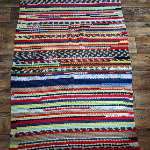 Other - Vintage Crocheted Afghan Blanket Throw Multicolor Boho retro 60" X 39"